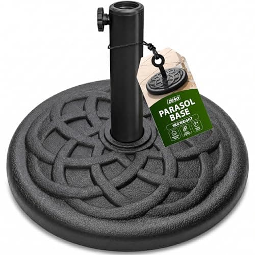 Image of ZENO Parasol Base 9KG | Garden Umbrella Base | Parasol Weights | Heavy Duty Garden Parasol Stand | Prefilled Concrete Base | Round Weight Stand for Cantilever, Sun, Umbrella | Black | Braided