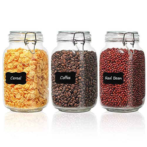 Image of ComSaf 1.5L Square Glass Jars with Airtight Lids (3 Pack), Clip Top Pickling Jars for Kombucha & Sauerkraut, Wide Mouth Mason Jars for Pantry Organization, Large Families & Bulk Food Storage
