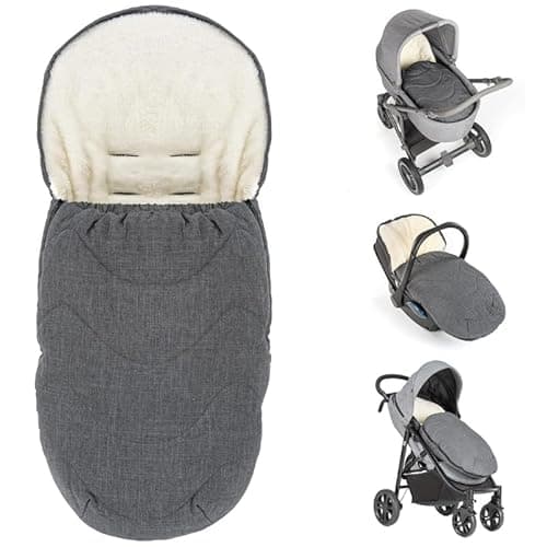 Image of Zamboo Universal Footmuff for Pram, Pushchair and Infant Car Seat- 2in1 Winter Footmuff and Liner Made of Cosy Fleece, Baby Footmuff with Hood and Pocket - Grey