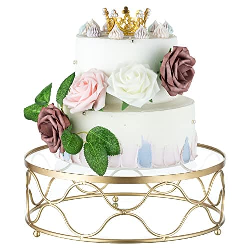 Image of NUPTIO Gold Cake Stand Round : Acrylic Stands 30cm Diameter Geometric Metal Afternoon Tea Dessert Display Cup Cakes Tray with Acrylic Panel for Wedding Birthday Party Baby Shower Christmas Decorations