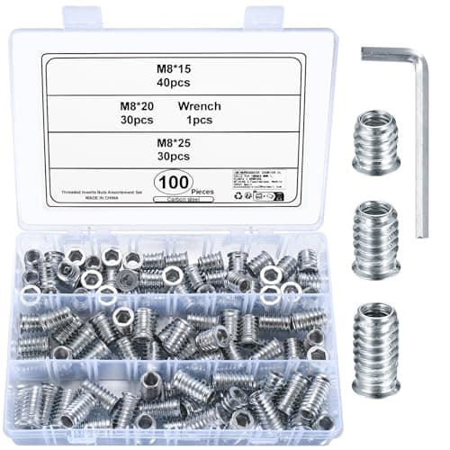 Image of M8 Threaded Inserts for Wood, 100 Pcs - Flanged Hex Socket Nuts, Screw-in Fasteners for Furniture