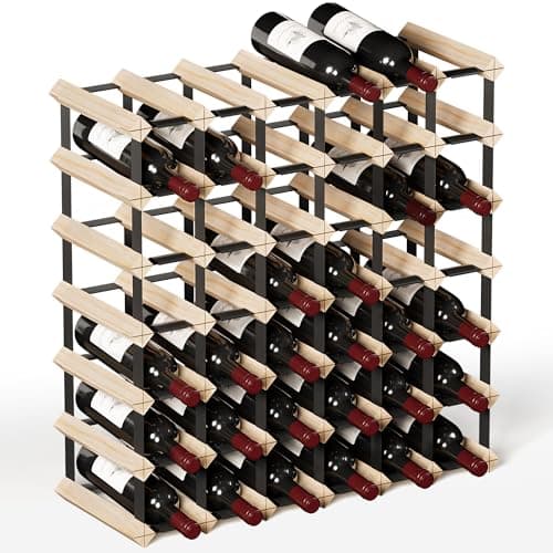 Image of Urban Deco Classic Wine Rack,42 Bottle Pine Wood and Galvanised Metal Wine Organiser Storage Holder Stand,Freestanding Drink Storage Shelf