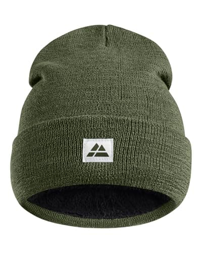 Image of DANISH ENDURANCE Beanie Hat, Fleece Lined, Recycled Materials, Soft Knit Cuffed, Warm Thermal Winter Hat, Unisex Mens & Womens, Green, One Size