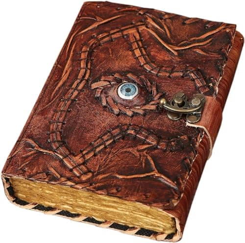 Image of Hocus Pocus Book Of Spells, Spell Books With Real Spells, Prop Halloween Decorations Decor, Book Of Shadows Spell Book, Witchy Gifts For Women Leather Writing & Sketchbook Journal (7x5 Inch, Brown)