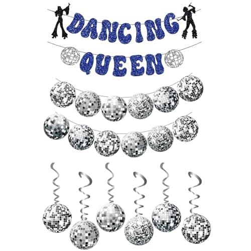 Image of Disco Ball Decorations, Hanging Swirls Glitter Dancing Queen Banner Ceiling Decorations Paper Garland for Retro Disco Fever Party Birthday Party & 70s Themed Parties, Hen Nights