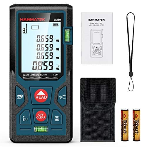 Image of HANMATEK 165ft/50m Laser Measure Ft/In/M Switching LM50 Laser Measurement Tool Devices with 2 Bubble Levels Distance Meter,Large Backlit LCD and Pythagorean Mode, Carry Pouch and Battery Included