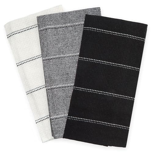 Image of Emma Barclay Utopia 3 Pack Waffle Kitchen Tea Towel Set (45x65cm) (Black)