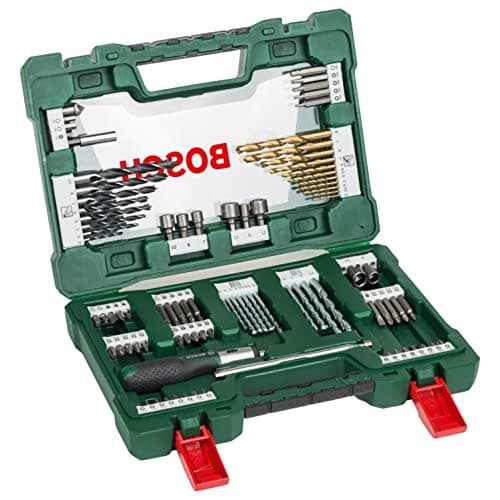 Image of Bosch 2607017195 91-Piece Titanium Drill and Screwdriver Bit Set, V-Line (for Wood, Masonry and Metal, Including Ratchet Screwdriver and Magnetic Rod, Accessories for Drills and Screwdrivers), Green