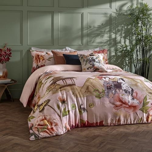 Image of Paoletti 100% Cotton Geisha Floral Duvet Cover Set