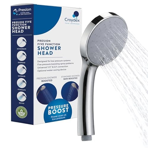 Image of Croydex Presion Pressure Boost Chrome Shower Head - Power Shower Head for Low Pressure Systems with Five Spray Settings