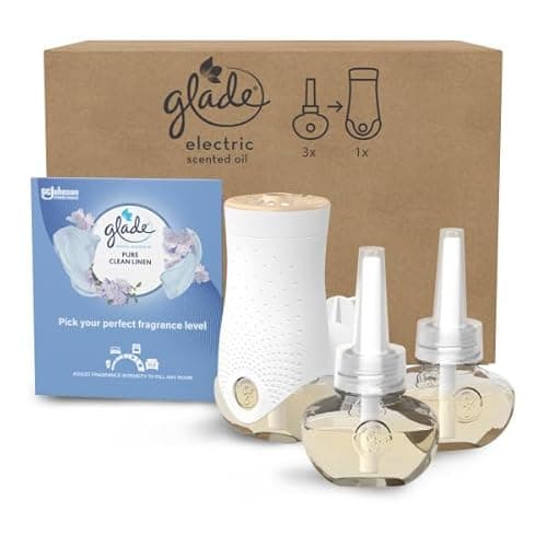 Image of Glade Plug in Air Freshener Holder and Refill, Electric Scented Oil Room Air Freshener, Clean Linen, 1 Holder and 3 Refills (3 x 20ml)