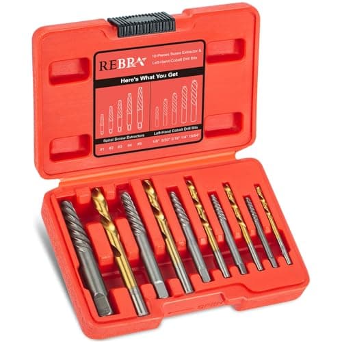 Image of Screw Extractor Set, 37# Cr-Mo & 6542 HSS Steel Cobalt Left-Hand Drill Bit, Easy Out Broken Bolt Remover Reverse, Ez Out Stripped, Rounded-Off, Damaged Bolts, Screws&Studs Removal Tool (10-Pieces)