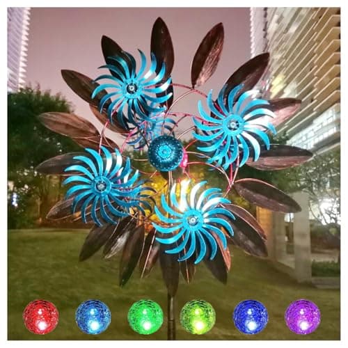 Image of 84in Metal Yard Spinners, Solar Spinner, Multi-Color Seasonal LED Lighting Garden Wind Mill