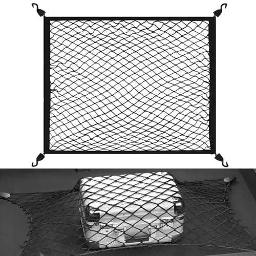 Image of Cargo Net, Car Boot Net Luggage Net 80 x 60 cm Extends to 200 x 110 cm, Adjustable Elastic Car Boot Mesh with 4 Hooks, Universal Storage Mesh, Single layer Luggage Fixed Organizer for Vehicle Van SUV