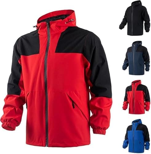 Image of Duohropke Men's Waterproof Rain Jacket with Removable Hood Hardshell Jacket Windproof Jackets Raincoat Outdoor Bicycle Weather Jacket Men Breathable Coats, navy, XXXL