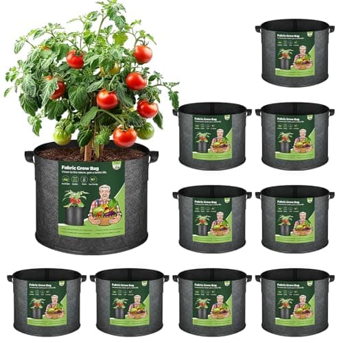 Image of T4U Grow Bags with Handles, 10 Gallon 10 Pack Fabric Grow Bags for Vegetables, Breathable Fabric Pots for UK Gardeners Growing Tomatoes, Potatoes & Courgettes in Patios, Small Gardens or Allotments