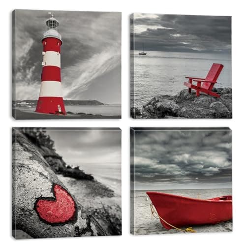 Image of Sungeek Canvas Wall Art Prints 4 Pieces Modern Picture Framed Seaside Artwork Paintings for Bedroom Living Room Kitchen 30x30cm Home Wall Decoration Paintings