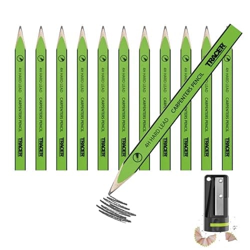 Image of Tracer 4H Carpenters Pencils (Hard Lead) 12 Pack with Sharpener. Carpenters Pencil x 12