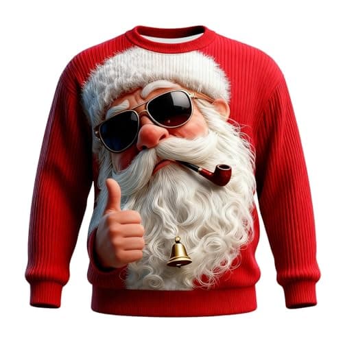 Image of BmDSGC Christmas Jumper Men Novelty Xmas Sweatshirt Cute Reindeer Jumper 3D Printed Santa Claus Shirt Crew Neck Sweatshirt Long Sleeve Blouse Funny Tops Cosy Blouse Casual Lightweight (Z3 Red,4XL)