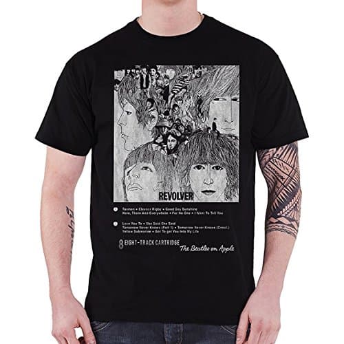Image of Rockoff Trade Men's The Beatles Revolver 8 Track Regular Fit Crew Neck Short Sleeve T - Shirt, Black (Black), Large (Manufacturer Size:Large)