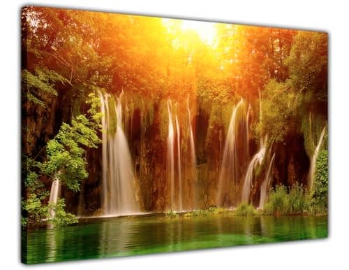 Image of Pastello Waterfall Sunrise, Canvas Wall Art, Wall Art Picture Print for Living Room and Bedroom (41cm x 31cm / 16x12inch)