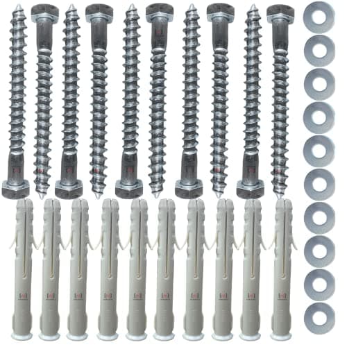 Image of Inbrackets Value 10 PACK OF M8 x 80mm Masonry Brick Wall Fixing Screw Bolts with Plugs & Washers HEAVY DUTY ANCHORS for Aerial Satellite Sky Dish Fence shelves decking Mounting (10)