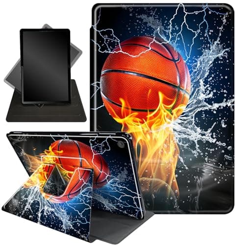 Image of Case for Amazon Fire HD 10 Tablet (7th and 9th Generation, 2017 and 2019 Release),360 Degree Rotating Stand Smart Protective Case for Kindle Fire HD 10 7th 9th Gen 10.1",Basketball Fire and Water