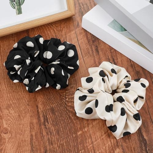 Image of 2pcs Big Scrunchies for Women, Oversized Polka Dot Scrunchie, Ymapinc Jumbo Large Satin Scrunchie, Vintage Polka Dot Hair Accessories
