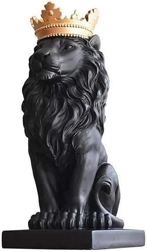 Image of H&W Crown Lion Statue,Black Sculptures,Resin Lion Figurines for Men,Art Statue Ornaments for Home Office Living Room Bookshelf Table Desktop Housewarming Décor