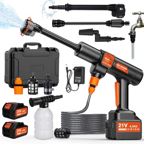 Image of TOPALL Cordless Pressure Washer Max 45 Bar/652PSI,Portable Pressure Washer Battery Powered with 2 * 4Ah Batteries,8.5M Hose,6-in-1 Nozzle,Portable Cordless Jet Wash for Car,Floor,Garden Cleaning