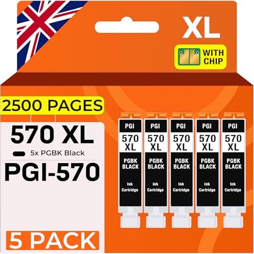 Image of Supply Guy 5 Ink Cartridges compatible with Canon PGI-570 PGBK Black for Pixma MG5750 MG5751 MG6850 MG7750 TS5050 TS5055 TS6050 TS8050 TS9050 TS9055 and more (see product page)