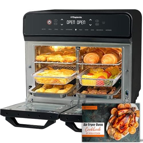 Image of HYSapientia® 22L Dual Zone Air Fryer Oven With Rotisserie,Large Double Air fryers Mini Ovens Digital 2400W 10 in 1 Airfryer Countertop Convection Oven electric and grill,Stainless Steel,13 Accessories