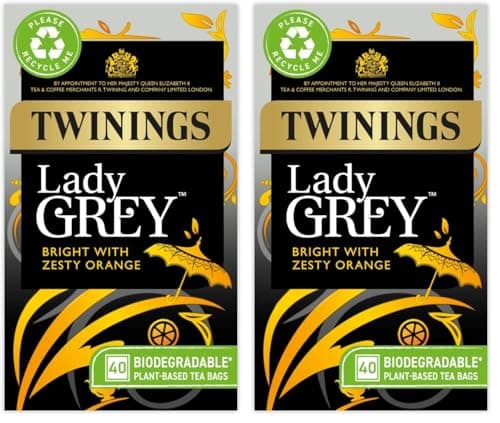 Image of Twinings Lady Grey Tea Bright & Refreshing Black Tea with Zesty Orange, 40 Biodegradable Tea Bags (Pack of 2)
