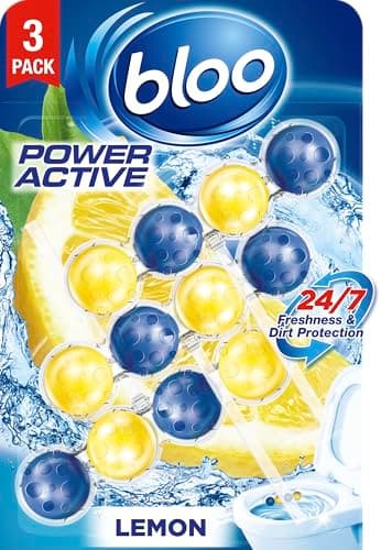 Image of Bloo Power Active Toilet Rim Block Lemon, with Anti-Limescale, Cleaning Foam, Dirt Protection and Extra Freshness - Pack of 3 Rimblocks