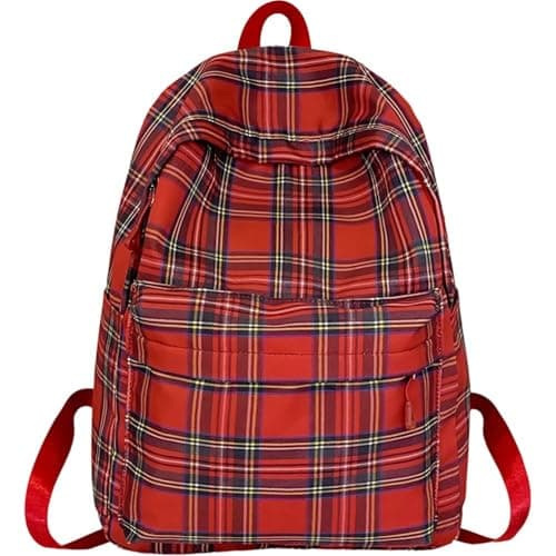 Image of Brxmpn Red Plaid Backpack Fashion Tartan Schoolbag Casual Women's Rucksack for School College Work Travel Dating and Daily Use