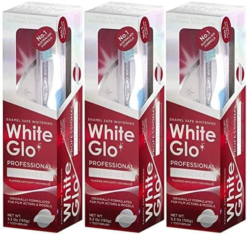 Image of White Glo Extra Strength Whitening Toothpaste Professional Choice 150 gr (3 Packs) 3 PACK 50m Dental Floss Included as a Gift