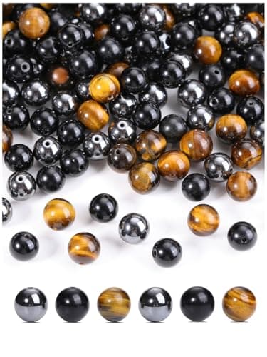 Image of CrystalTears 8mm Healing Crystal Stone Beads for Jewellery Making 100pcs Tiger Eye Obsidian Hematite Round Loose Gemstone Beaded for Bracelet Making DIY Necklace Earrings Crafting Gifts for Men Women