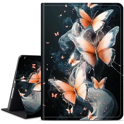Image of Dikoer for Samsung Galaxy Tab E 9.6" 2015 (SM-T560/T561/T565/T567) Tablet Case, Multiple Viewing Angles & Kickstand Back Case Drop Protection Smart Cover, Orange Butterfly