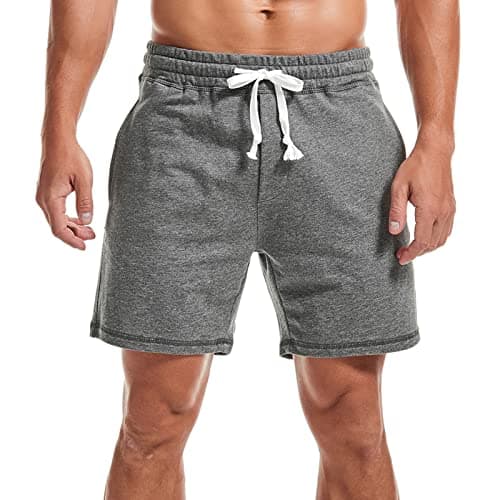 Image of Amy Coulee Mens Sweat Shorts 5.5 Inch Workout Drawstring Cotton Casual Shorts with Pockets (L, Dark Grey)