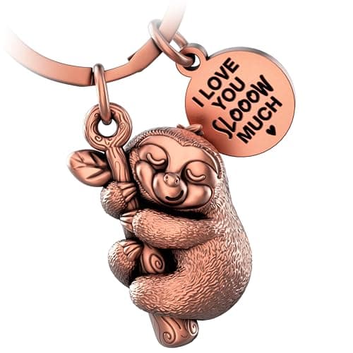 Image of FABACH Dreamy Sloth Keyring - Cute Lucky Charm for Women - Key Ring Best Friend Gift for Sloth Lovers - Antique Rose Gold, 1, Modern