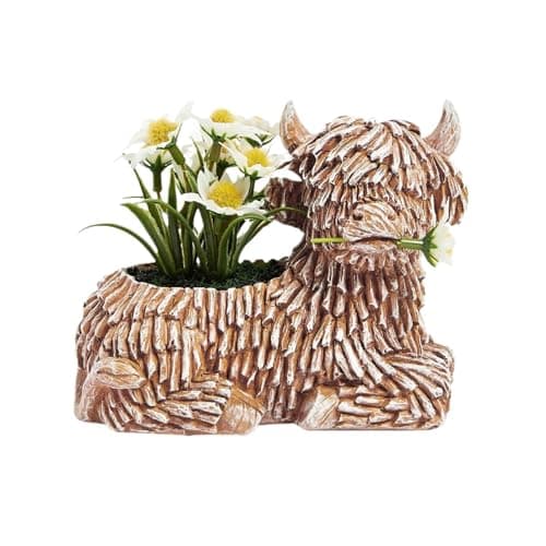 Image of Resin Succulent Planter Cute Highland Cow Planter Pot Animal Flower Pot with Drainage Funny Cow Figurine Decoration for Office Home Garden