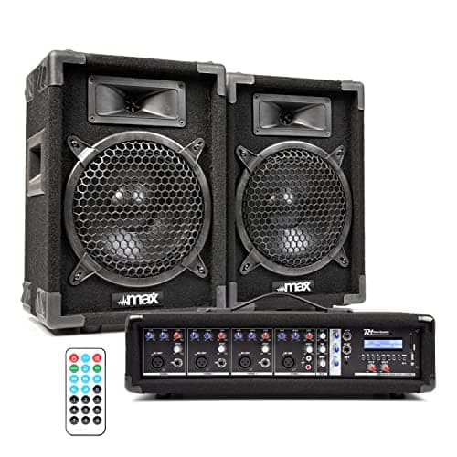 Image of MAX8 8" Passive DJ PA Speaker System with Vonyx Amplifier, 2 Speaker Stands & 2x 6m Cables – Complete 800W DJ Speaker Kit for Events, Parties, Karaoke, Live Sound, Home Use