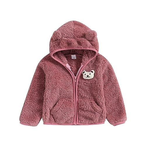 Image of M9ppzzur7 Baby Boys Girls 3D Bear Ears Shape Fleece Long Sleeve Hoody Zip Up Coat Jacket Infant Baby Sweatshirt Outwear (Pink, 6-9 Months)