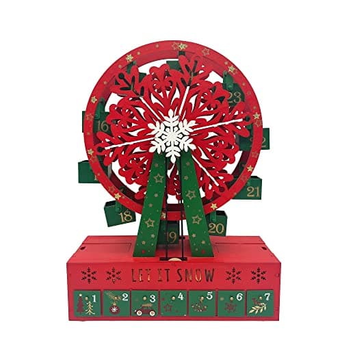 Image of PE Christmas Wooden Ferris wheel Advent Calendar with Drawers and LED Lights