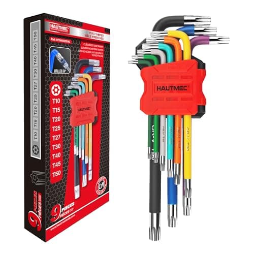 Image of HAUTMEC Torx Key Set, 9 PCS Torx Allen Wrench Set, T10-T50 Star Allen Wrench Set, Long Arm Star Key Set, Color Coding, CR-V Steel for Automotive, Bike, Furniture Repair