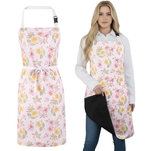 Image of saerryor Kitchen Apron for Women with 2 Pockets Double Sided Vintage Floral Apron for Cooking Gardening Arting Painting
