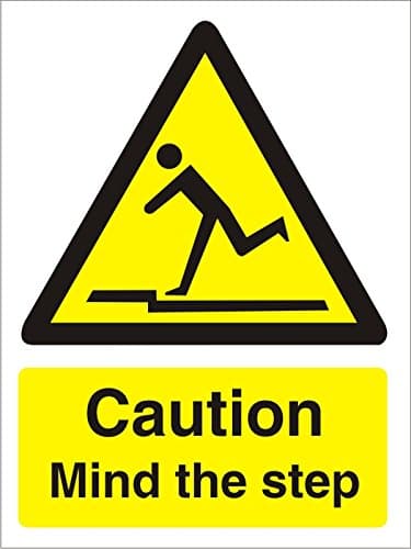 Image of Seco Caution Mind The Step Sign, 200mm x 300mm - Self Adhesive Vinyl