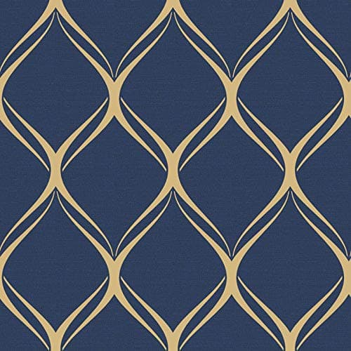 Image of World of Wallpaper Clifton Wave Metallic Geometric Wallpaper (Navy/Gold)