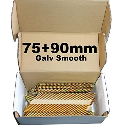 Image of Mixed Pack 500 x 75mm Galv Ring + 500 x 90mm Galv Smooth Framing Nails,Clipped D-Head, for DEWALT 18v Cordless DCN692