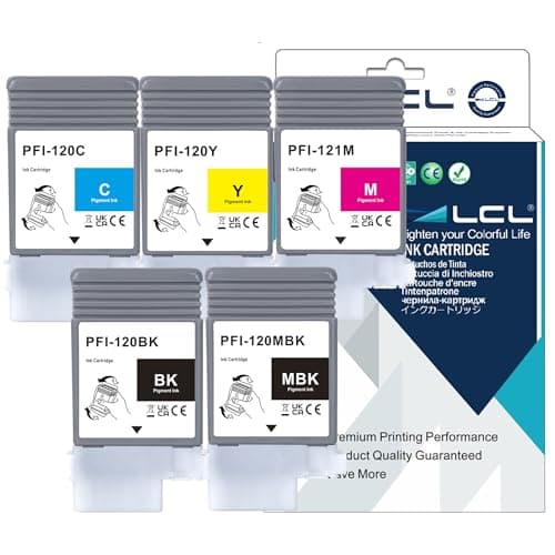 Image of LCL PFI120 PFI121 130ml Ink Cartridge Replacement for Canon PFI-120MBK PFI-120BK PFI-120C PFI-121M PFI-120Y Compatible with Canon imagePROGRAF TM-250 TM-255 TM-350 TM-355 Printer (5 Pack)